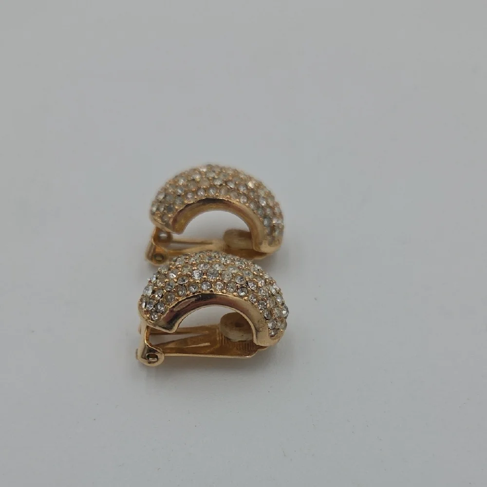 Vintage Christian Dior Gold Tone Rhinestone Clip On Earrings